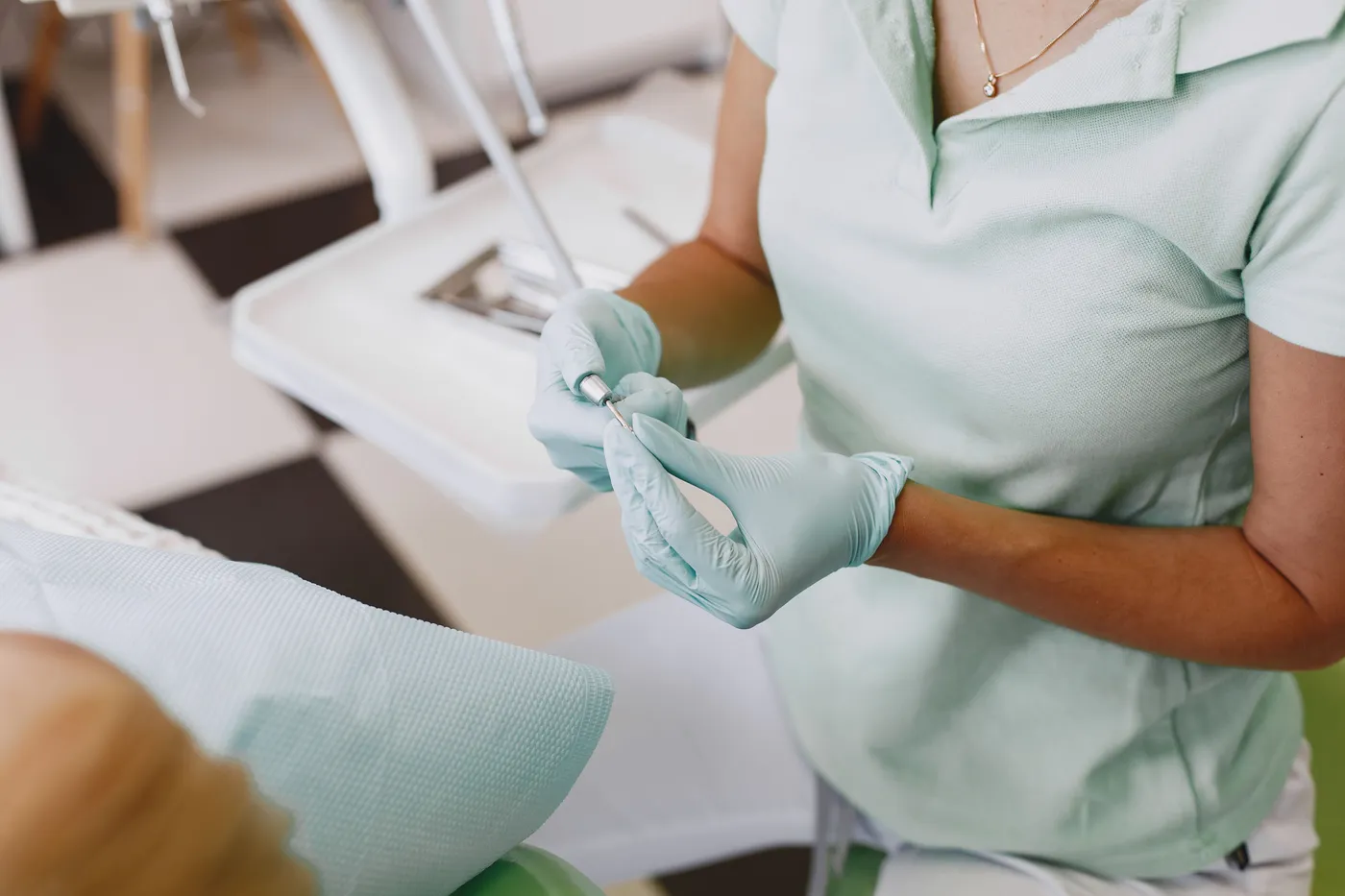 Clean dental instruments laid out for a hygiene appointment